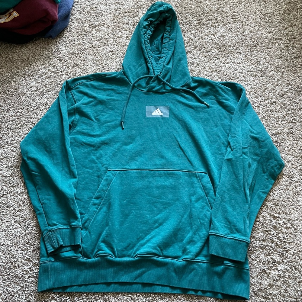 Teal Green Adidas Center Logo Hoodie Size Large